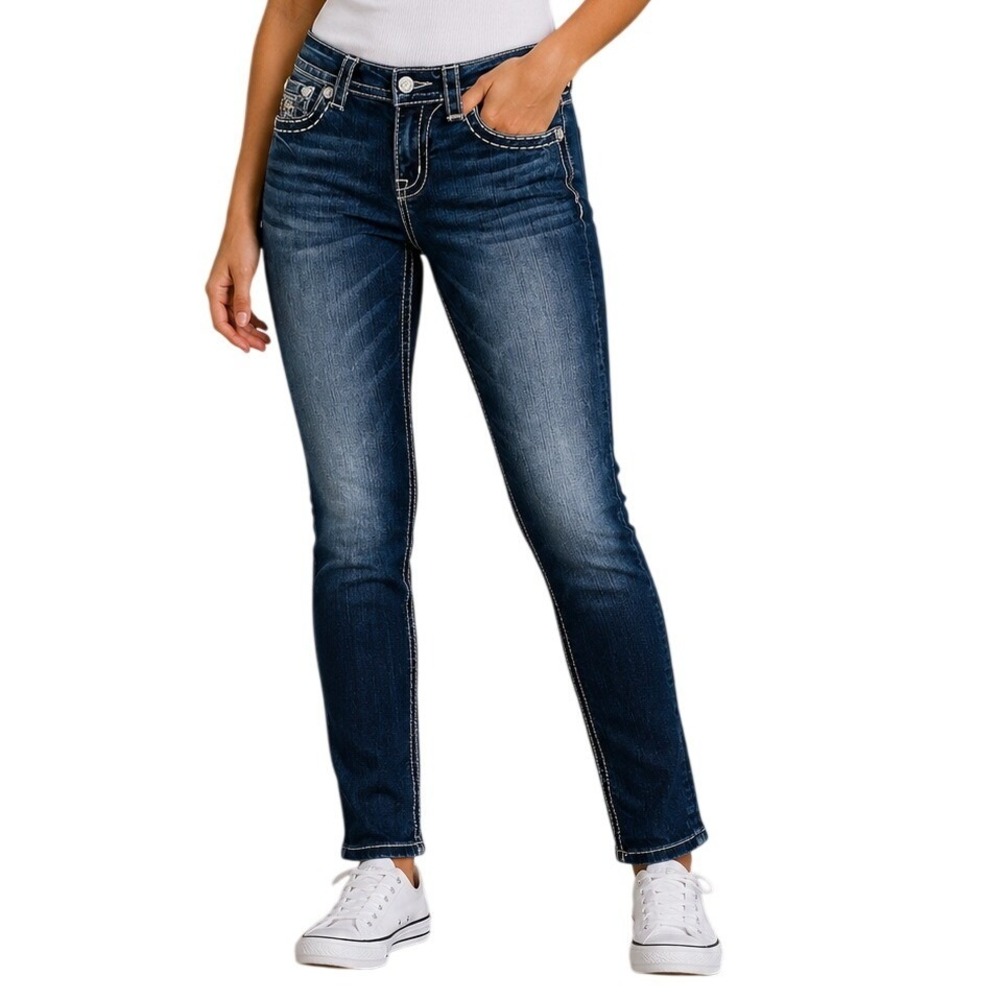 Miss Me Dark‎ Wash Embellished Rhinestone Signature Rise Skinny Jeans Women's 28